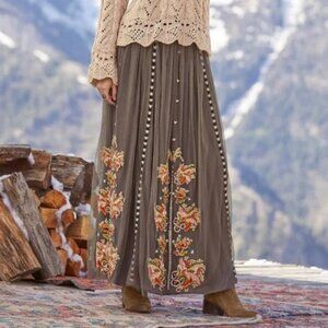 Sundance Gray Maxi Skirt with Floral Embroidery